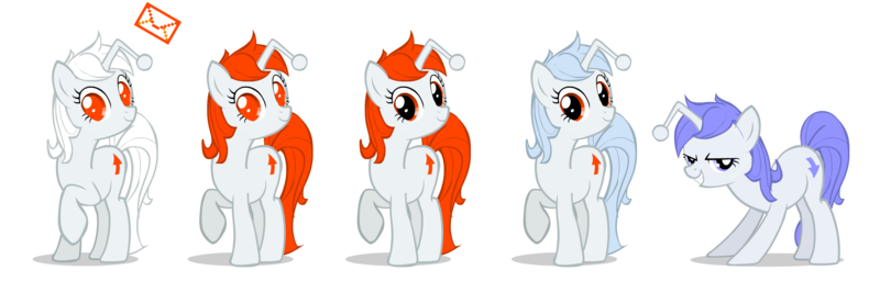 Size: 2500x800 | Tagged: safe, artist:monkeyjay, derpibooru import, oc, oc:discentia, oc:karma, ponified, unofficial characters only, pony, unicorn, /r/mylittlepony, cutie mark, downvote, female, glowing eyes, mail, mare, mascot, multeity, palette swap, recolor, reddit, reference, reference sheet, simple background, standing, transparent background, upvote, vector, white hair