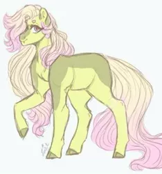 Size: 465x496 | Tagged: safe, artist:venti-star, derpibooru import, fluttershy, earth pony, pony, leak, spoiler:g5, earth pony fluttershy, female, fluttershy (g5), g5, hooves, mare, redesign, simple background, solo, white background