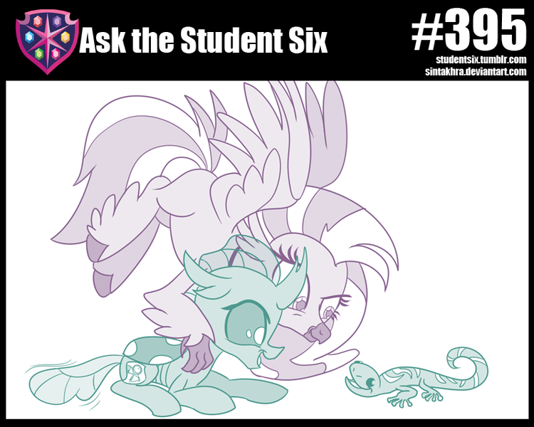 Size: 800x640 | Tagged: artist:sintakhra, changedling, changeling, classical hippogriff, cute, derpibooru import, diaocelles, diastreamies, gecko, hippogriff, magnifying glass, ocellus, post-it, quill, safe, silverstream, tail wag, tumblr:studentsix