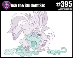 Size: 800x640 | Tagged: artist:sintakhra, changedling, changeling, classical hippogriff, cute, derpibooru import, diaocelles, diastreamies, gecko, hippogriff, magnifying glass, ocellus, post-it, quill, safe, silverstream, tail wag, tumblr:studentsix