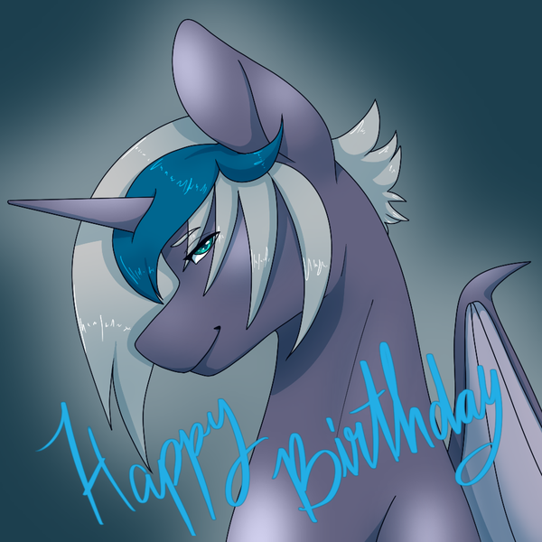Size: 951x951 | Tagged: safe, artist:blacksky1113, derpibooru import, oc, oc:elizabat stormfeather, unofficial characters only, alicorn, bat pony, bat pony alicorn, pony, alicorn oc, bat pony oc, bat wings, bedroom eyes, birthday gift, cute, female, horn, mare, smiling, solo, wings