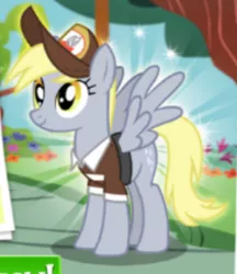 Size: 390x452 | Tagged: safe, derpibooru import, derpy hooves, lucy packard, pegasus, pony, advertisement, camera, female, gameloft, mailpony, mare, solo, that one nameless background pony we all know and love, tree