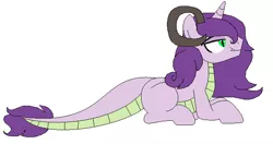 Size: 685x361 | Tagged: safe, artist:befriendsharks, derpibooru import, oc, oc:ivy gem, dracony, dragon, hybrid, pony, base used, belly scales, dragon eyes, fangs, horns, interspecies offspring, offspring, parent:rarity, parent:spike, parents:sparity, simple background, solo, unicorn horn, white background