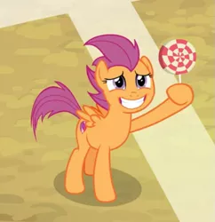 Size: 529x546 | Tagged: safe, derpibooru import, screencap, scootaloo, pegasus, pony, growing up is hard to do, candy, cropped, female, food, grin, hoof hold, hooves, lollipop, mare, older, older scootaloo, smiling, solo, spread wings, windswept mane, wings