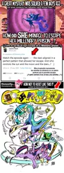 Size: 475x1280 | Tagged: safe, artist:grotezco, derpibooru import, nightmare moon, pinkie pie, princess celestia, princess luna, twilight sparkle, twilight sparkle (alicorn), alicorn, unicorn, bilingual, censored vulgarity, chase, confession, foaming at the mouth, grawlixes, lauren faust, mace, medieval, meta, nazi, red eyes, running, social network, swastika, swearing, twitter, vulgar, weapon, word of faust