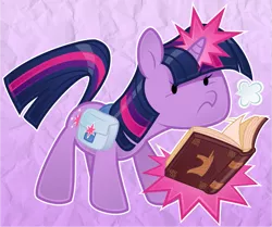 Size: 1053x882 | Tagged: safe, artist:silentazrael, derpibooru import, twilight sparkle, pony, unicorn, bag, beady eyes, book, cute, female, glowing horn, horn, magic, mare, paper pony, saddle bag, solo, spell, twiabetes, unicorn twilight, visible breath