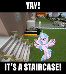 Size: 2048x2310 | Tagged: artist:cheezedoodle96, car, derpibooru import, edit, editor:topsangtheman, hippogriff, looking at you, meme, minecraft, safe, silverstream, smiling, stairs, that hippogriff sure does love stairs, truck