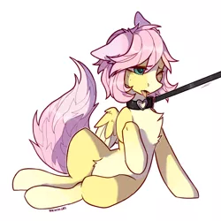 Size: 2000x2000 | Tagged: suggestive, artist:cherry_kotya, derpibooru import, oc, unofficial characters only, pegasus, pony, cat tail, chest fluff, collar, fluffy, leash, one eye closed, pale belly, solo, tongue out, wings, wink