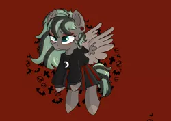 Size: 4448x3155 | Tagged: safe, artist:dumbwoofer, derpibooru import, oc, oc:forest air, pegasus, pony, clothes, cute, dyed mane, ear piercing, edgy, gauges, goth, hoodie, piercing, pleated skirt, skirt, solo, teenager