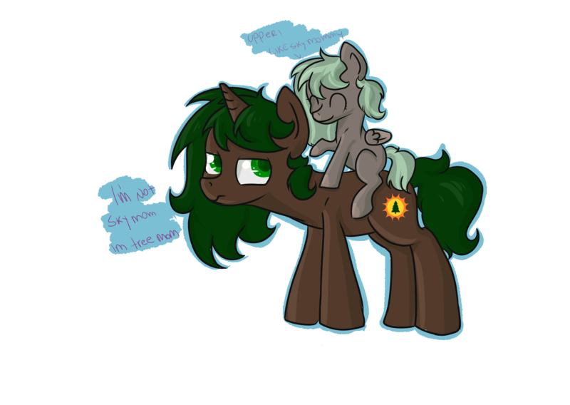 Size: 2248x1595 | Tagged: safe, artist:dumbwoofer, derpibooru import, oc, oc:forest air, oc:pine shine, unofficial characters only, pegasus, pony, unicorn, daughter, family, female, filly, image, mother and child, mother and daughter, png, simple background, transparent background