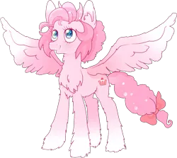 Size: 1443x1286 | Tagged: safe, artist:zosanhead, derpibooru import, pinkie pie, pegasus, pony, leak, spoiler:g5, bow, chest fluff, female, g5, mare, pegasus pinkie pie, pinkie pie (g5), race swap, redesign, simple background, smiling, solo, spread wings, transparent background, wings