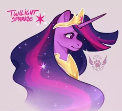 Size: 1096x1000 | Tagged: safe, artist:katsucacto0, derpibooru import, princess twilight 2.0, twilight sparkle, twilight sparkle (alicorn), alicorn, pony, the last problem, bust, crown, cute, female, gray background, jewelry, mare, older, older twilight, portrait, profile, regalia, simple background, solo, twiabetes