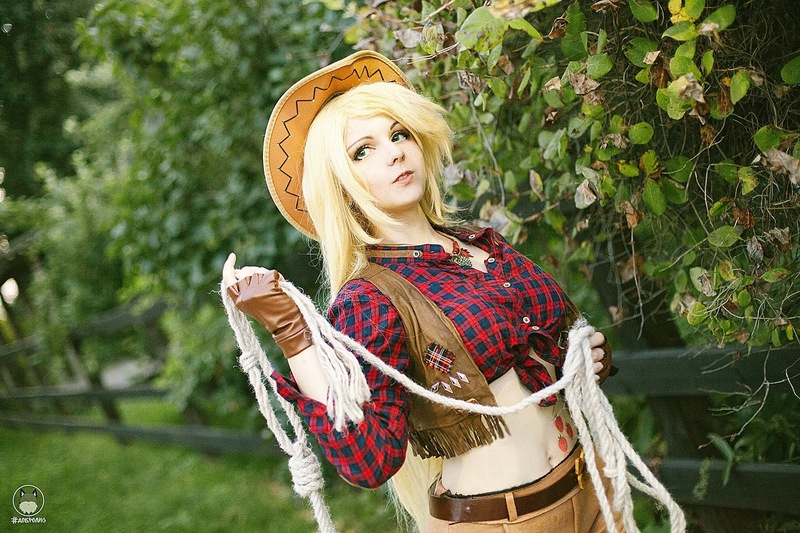 Size: 1600x1066 | Tagged: applejack, artist:bizzare deer, clothes, cosplay, costume, cowboy hat, cowboy vest, derpibooru import, female, gloves, hat, human, irl, irl human, photo, rope, safe, shirt, shorts, stetson, wig