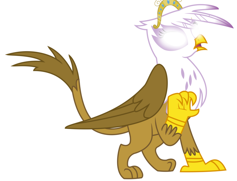 Size: 2703x2069 | Tagged: safe, artist:sketchmcreations, derpibooru import, edit, vector edit, gilda, gryphon, the fault in our cutie marks, big crown thingy, element of magic, glowing eyes, jewelry, open mouth, princess gilda, raised claw, regalia, simple background, solo, surprised, transparent background, vector