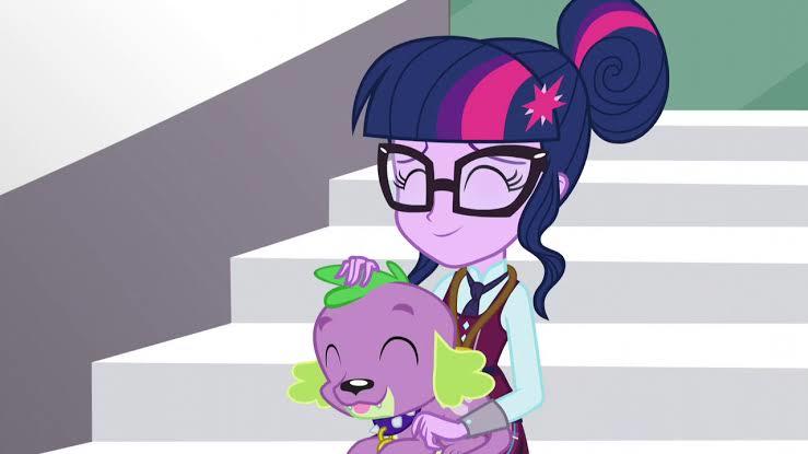 Size: 739x415 | Tagged: safe, derpibooru import, screencap, sci-twi, spike, spike the regular dog, twilight sparkle, dog, equestria girls, friendship games, clothes, crystal prep academy uniform, cute, female, glasses, male, school uniform, spikabetes, twiabetes