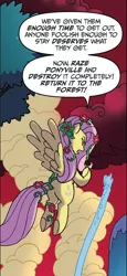 Size: 324x705 | Tagged: safe, derpibooru import, idw, fluttershy, pegasus, pony, ponies of dark water, spoiler:comic, butt, comic, female, flying, mare, official comic, plot, poison ivyshy, rear view, speech bubble, spread wings, wings