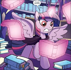 Size: 953x941 | Tagged: safe, derpibooru import, idw, twilight sparkle, twilight sparkle (alicorn), alicorn, pony, ponies of dark water, spoiler:comic, spoiler:comic44, comic, cropped, glowing horn, horn, magic, speech bubble, tyrant sparkle