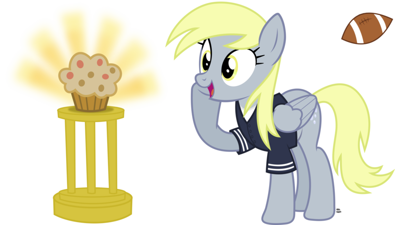 Size: 3581x2039 | Tagged: american football, artist:anime-equestria, clothes, cute, derpibooru import, derpy hooves, female, food, football, happy, mare, muffin, pegasus, safe, shiny, shirt, simple background, solo, sports, transparent background, trophy, vector, wings