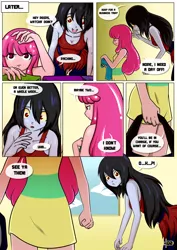 Size: 2480x3507 | Tagged: adventure time, annoyed, artist:pixelboy, bag, barely pony related, clothes, comic, comic:princess day off, derpibooru import, dialogue, dress, female, frown, no pony, princess bubblegum, safe, smiling