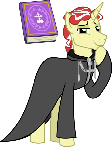 Size: 1732x2271 | Tagged: safe, artist:sketchmcreations, derpibooru import, flim, unicorn, book, clothes, coat, hoof on chin, kingdom hearts, looking at you, male, missing accessory, nobody, organization xiii, raised hoof, simple background, smiling, stallion, transparent background, vector, zexion