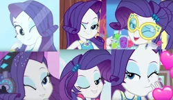 Size: 1445x838 | Tagged: safe, derpibooru import, rarity, do it for the ponygram!, eqg summertime shorts, equestria girls, equestria girls series, i'm on a yacht, life is a runway, make up shake up, rollercoaster of friendship, the other side, spoiler:eqg series (season 2), beautiful, collage, cute, female, one eye closed, raribetes, smiley face, wink