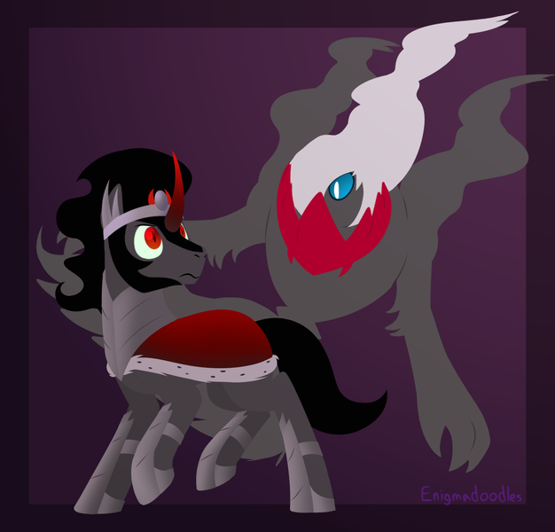 Size: 1200x1150 | Tagged: safe, artist:enigmadoodles, derpibooru import, king sombra, darkrai, pony, crossover, pokémon