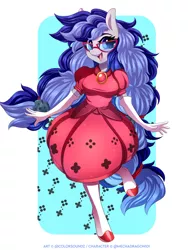 Size: 7556x9793 | Tagged: adorkable, anthro, artist:ask-colorsound, clothes, commission, cute, derpibooru import, dork, dress, excited, glasses, headset, oc, oc:cinnabyte, safe, smiling, socks, your character here