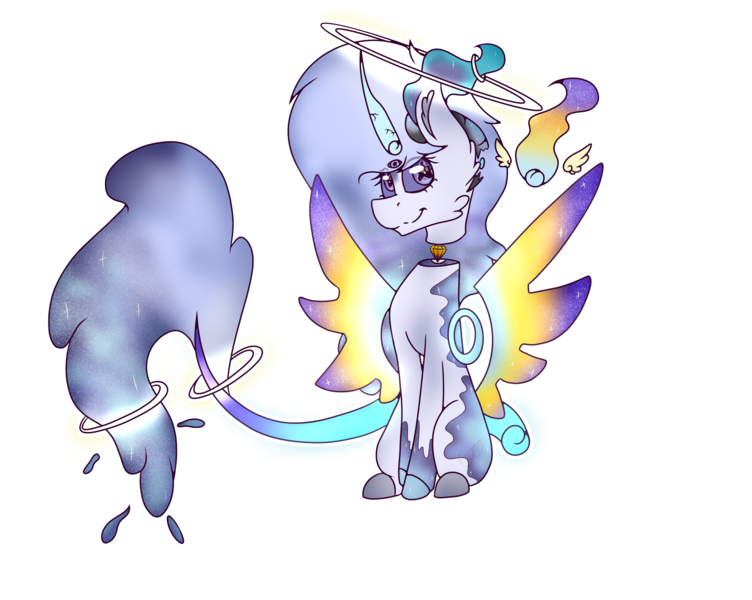 Size: 3507x2800 | Tagged: safe, artist:chazmazda, derpibooru import, oc, oc:melenia, unofficial characters only, original species, pony, commission, commissions open, digital art, halo, highlight, horn, lost soul ponies, markings, mascot, shade, shading, simple background, solo, soul, third eye, three eyes, transparent background, wings