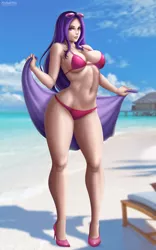 Size: 4000x6392 | Tagged: artist:flowerxl, ass, beach babe, bikini, bikini bottom, bikini top, bootylicious, breasts, butt, clothes, derpibooru import, female, high heels, high res, hips, human, humanized, humanized oc, oc, oc:beach hoof, sexy, shoes, solo, solo female, suggestive, sun, sunglasses, swimsuit, thick, thighs, towel, unofficial characters only
