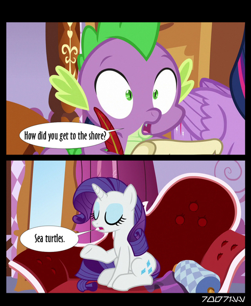 Size: 640x781 | Tagged: safe, derpibooru import, edit, edited screencap, editor:teren rogriss, screencap, rarity, spike, twilight sparkle, twilight sparkle (alicorn), alicorn, dragon, pony, unicorn, ppov, carousel boutique, fainting couch, movie reference, pirates of the caribbean, quill