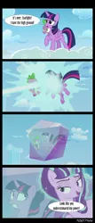 Size: 1288x3000 | Tagged: safe, derpibooru import, edit, edited screencap, editor:teren rogriss, screencap, spike, starlight glimmer, twilight sparkle, twilight sparkle (alicorn), alicorn, dragon, pony, unicorn, the cutie re-mark, backpack, bondage, cloud, crystal, encasement, frozen, high ground, movie reference, revenge of the sith, star wars