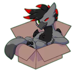 Size: 897x875 | Tagged: safe, artist:cleoziep, derpibooru import, oc, oc:scorp1.0, oc:scorpio, unofficial characters only, gryphon, box, chest fluff, in a box, one eye closed, solo, wink, winking at you