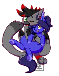 Size: 1407x1827 | Tagged: safe, artist:cleoziep, derpibooru import, oc, oc:night light, oc:scorp1.0, oc:scorpio, unofficial characters only, bat pony, gryphon, pony, chest fluff, cuddling, cute, hug, one eye closed, simple background, transparent background, wink