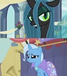 Size: 1280x1436 | Tagged: a canterlot wedding, boast busters, derpibooru import, edit, female, forced meme, lesbian, meme, queen chrysalis, safe, screencap, shipping, shipping domino, trixalis, trixie