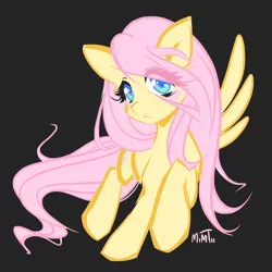 Size: 2048x2048 | Tagged: safe, artist:mim-stash, derpibooru import, fluttershy, pegasus, pony, black background, colored pupils, cute, eye clipping through hair, female, high res, mare, shyabetes, simple background, solo, spread wings, wings