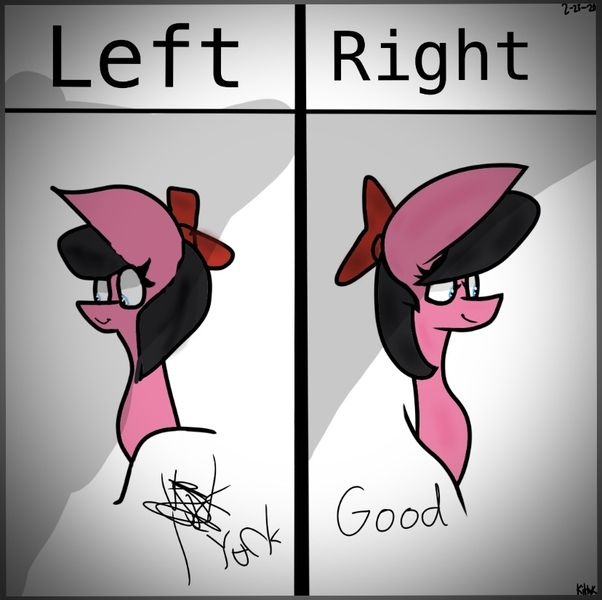 Size: 828x825 | Tagged: artist:kittycatrittycat, bow, bust, derpibooru import, good, left, oc, oc:kittycatrittycat, oh god damn it no, pegasus, portrait, right, right hand and left hand challenge, safe, solo, unofficial characters only, yuck