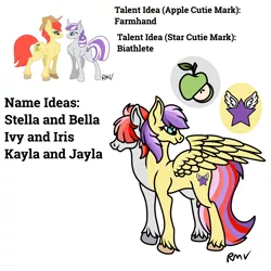 Size: 2048x2048 | Tagged: safe, artist:rmv-art, derpibooru import, oc, oc:ivy and iris, earth pony, pegasus, pony, unicorn, conjoined, conjoined twins, offspring, parent:bright mac, parent:twilight velvet, parents:brightvelvet, simple background, white background
