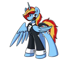 Size: 2560x2048 | Tagged: source needed, useless source url, safe, artist:sugar morning, derpibooru import, oc, oc:rayden, unofficial characters only, alicorn, pony, clothes, colored, commission, cutie mark, flower, horn, looking at you, male, necktie, rose, simple background, solo, spread wings, stallion, standing, suit, transparent background, wings