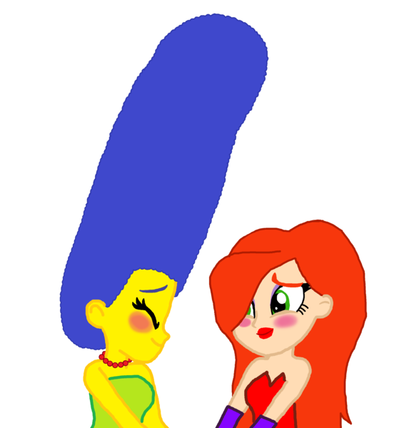 Size: 2755x2959 | Tagged: safe, artist:ktd1993, derpibooru import, equestria girls, barely eqg related, barely pony related, beehive hairdo, blushing, equestria girls-ified, jessica rabbit, marge simpson, simple background, the simpsons, transparent background, who framed roger rabbit