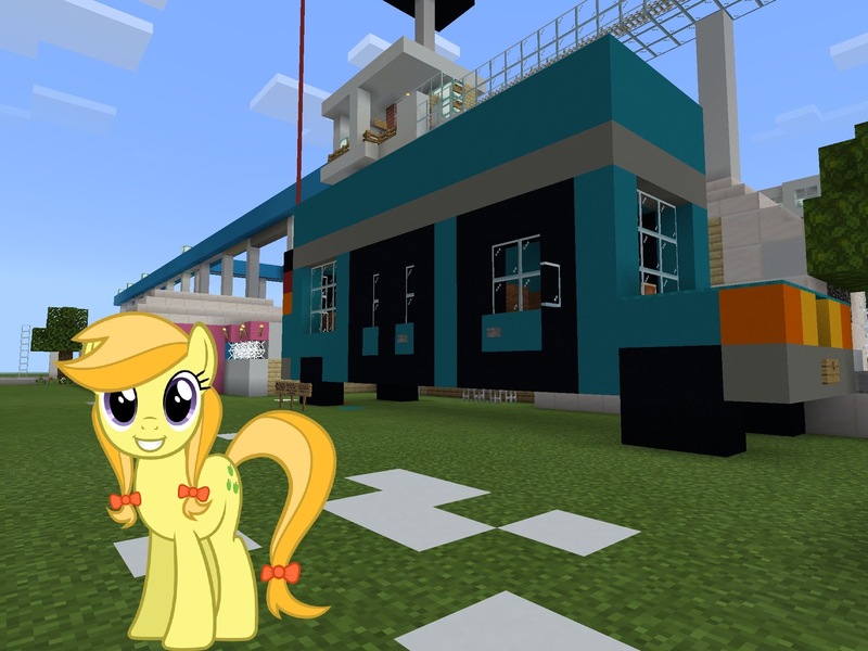 Size: 2048x1536 | Tagged: safe, artist:daringdashie, derpibooru import, edit, editor:topsangtheman, jonagold, marmalade jalapeno popette, earth pony, pony, apple family member, chevrolet express, looking at you, minecraft, replica