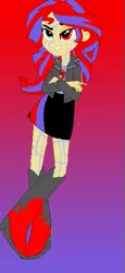 Size: 269x583 | Tagged: safe, artist:princessofdeadroses, artist:selenaede, derpibooru import, sunset shimmer, human, elements of insanity, equestria girls, alternate cutie mark, alternate universe, antagonist, base used, bodypaint, clothes, crossed arms, equestria girls style, equestria girls-ified, evil, evil smirk, painset shimmercakes, shoes, smiling, smirk, tomboy, villainess