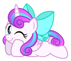 Size: 1650x1412 | Tagged: safe, artist:aleximusprime, derpibooru import, princess flurry heart, alicorn, pony, flurry heart's story, bow, cute, diabetes, female, filly, filly flurry heart, flurrybetes, hair bow, laying on stomach, looking at you, lying down, older, older flurry heart, one eye closed, prone, simple background, solo, tail bow, transparent background, wink