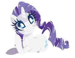 Size: 1500x1155 | Tagged: safe, artist:peachesandcreamated, derpibooru import, edit, rarity, pony, unicorn, cute, female, head tilt, looking at you, mare, prone, raribetes, side, simple background, smiling, solo, transparent background, white pupils