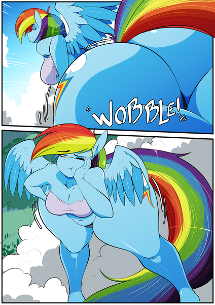 Size: 6071x8598 | Tagged: absurd resolution, anthro, artist:vale-city, ass, blue sky, breasts, busty rainbow dash, butt, clothes, comic, comic:twilight's potion, cutie mark, derpibooru import, droplet, female, giantess, growth, gym shorts, legs, macro, mushroom cloud, pegasus, rainbow dash, rainbutt dash, sexy, shorts, stupid sexy rainbow dash, suggestive, tomboy