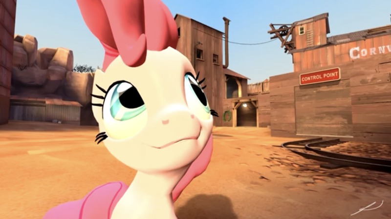 Size: 1334x750 | Tagged: safe, artist:thatgraycartoonpony, derpibooru import, pinkie pie, earth pony, pony, 3d, crossover, cute, diapinkes, female, gmod, happy, idea, mare, pinkie pie finds a cake, smiling, solo, team fortress 2