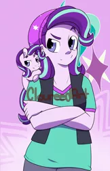 Size: 1650x2550 | Tagged: safe, artist:cloureed, derpibooru import, starlight glimmer, pony, unicorn, equestria girls, crossed arms, human ponidox, raised eyebrow, self ponidox, shoulder pony