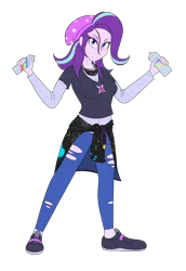 Size: 1280x1859 | Tagged: safe, artist:jase1505, deleted from derpibooru, derpibooru import, starlight glimmer, equestria girls, beanie, hat, reference, simple background, smiling, smirk, solo, spray can, torn jeans, transparent background