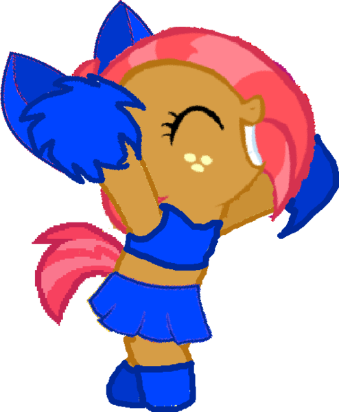 Size: 533x647 | Tagged: safe, artist:angrymetal, derpibooru import, babs seed, earth pony, adorababs, bow, cheerleader, clothes, cute, freckles, pom pom, simple background, skirt, solo, transparent background