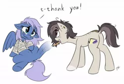 Size: 1280x864 | Tagged: safe, artist:fakskis, derpibooru import, oc, oc:polka dot, oc:vesperal breeze, unofficial characters only, earth pony, pegasus, pony, bandage, crying, drawing, drawn into existence, female, freckles, mare, messy mane, pencil, simple background, sitting, tears of joy, white background