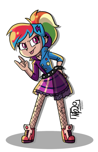 Size: 1151x1771 | Tagged: safe, artist:tassji-s, derpibooru import, rainbow dash, human, equestria girls, friendship through the ages, rainbow rocks, alternate hairstyle, bracelet, cute, dashabetes, devil horn (gesture), fishnets, hand on hip, human coloration, humanized, jewelry, ponytail, rainbow punk, simple background, solo, spiked wristband, studded bracelet, tongue out, transparent background, wristband